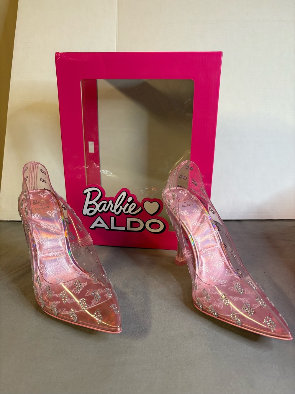 ALDO Barbie Pink Clear Pointed-Toe Heels with Crystal Accents Brand New in Box